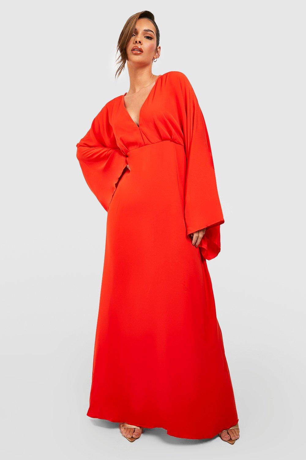 Vintage Evening Dresses Womens Plunge Wide Sleeve Maxi Dress - Orange - 14 $32.00 AT vintagedancer.com