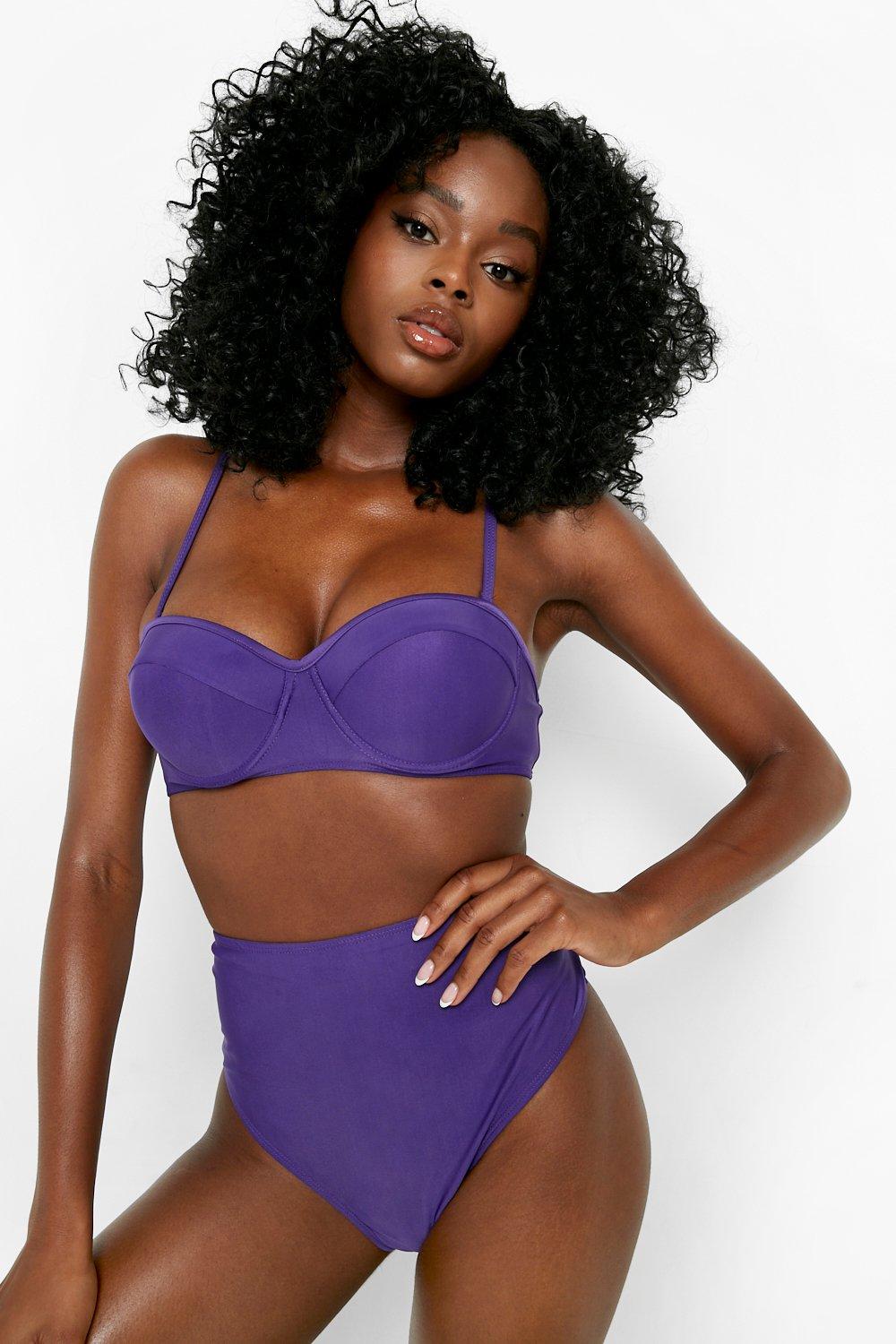 Image of Slip bikini a vita alta con stampa Tropicana, Purple