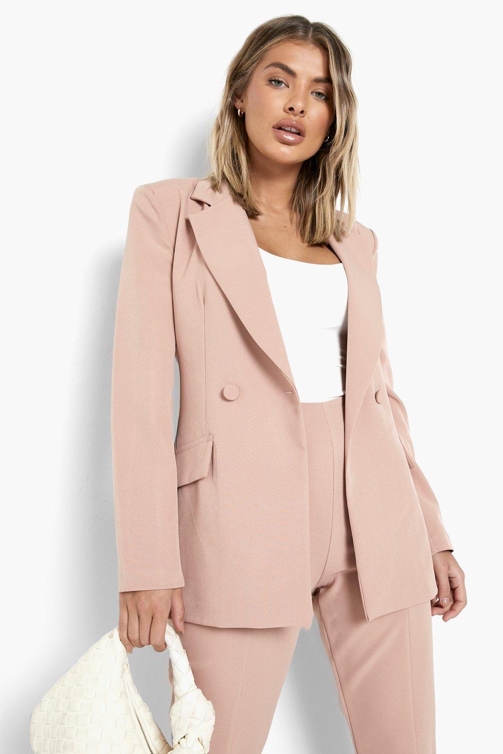 Womens Plunge Tailored Fitted Blazer - Beige - 12, Beige