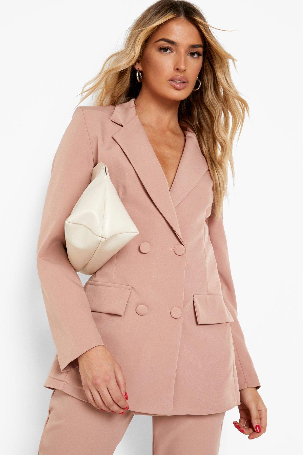 Boohoo Getailleerde Blazer Met Dubbele Knopen, Nude