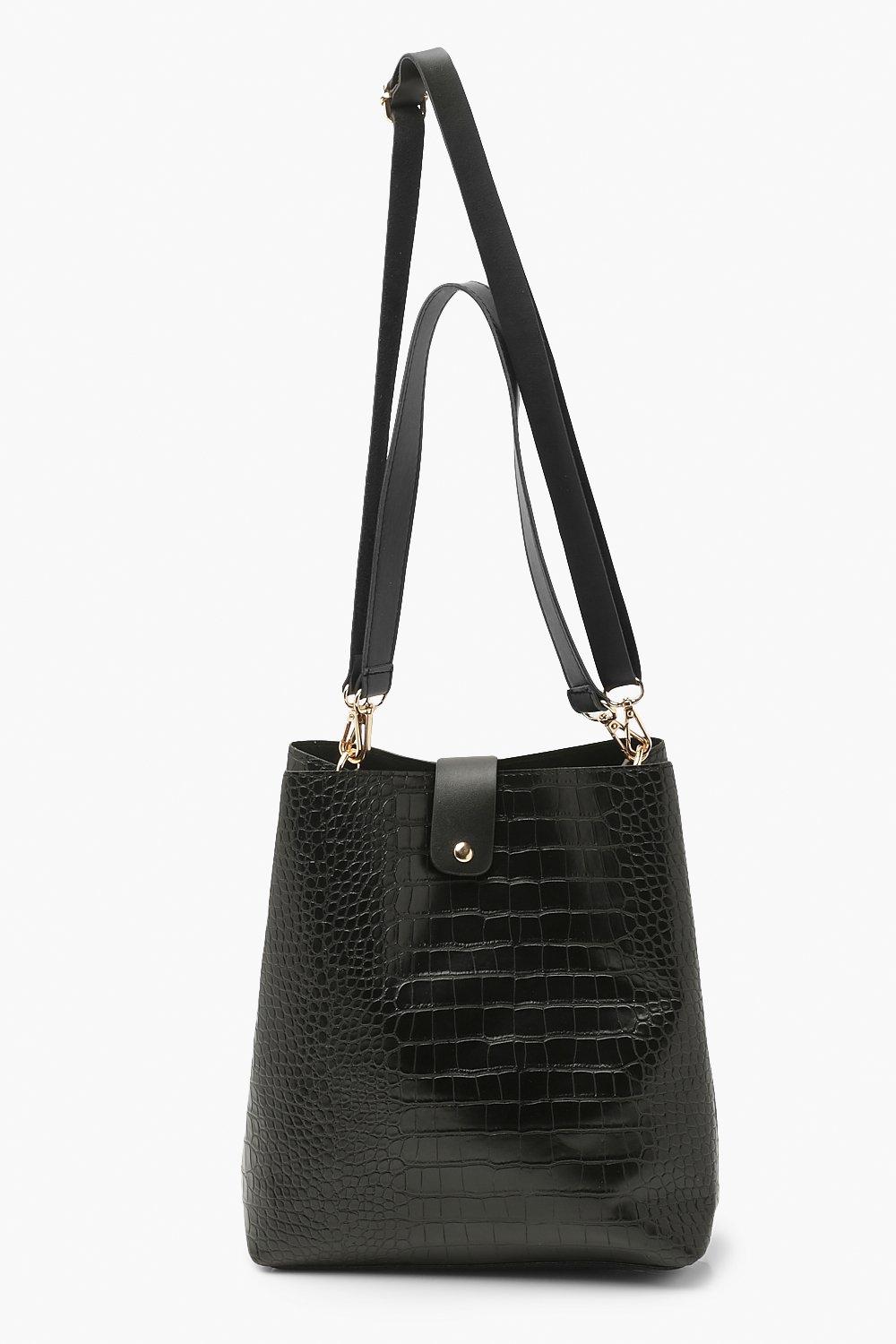 womens croc fastening detail day bag - black - one size, black