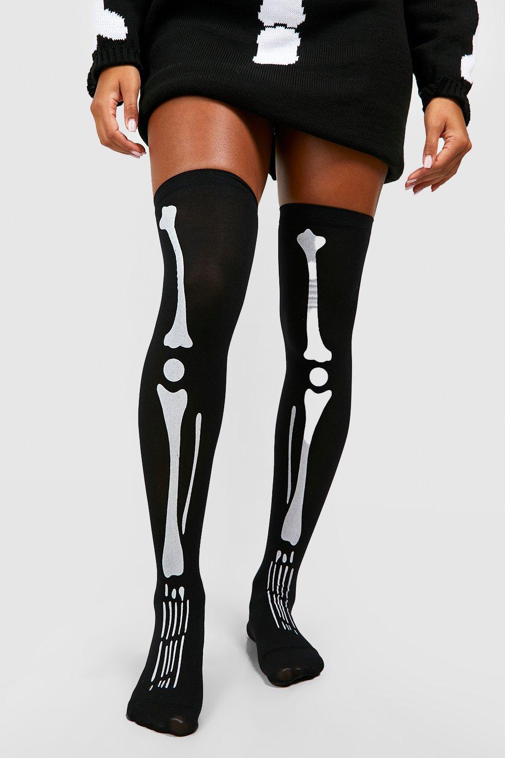 Click to view product details and reviews for Womens Halloween Skeleton Over The Knee Socks Black One Size Black.