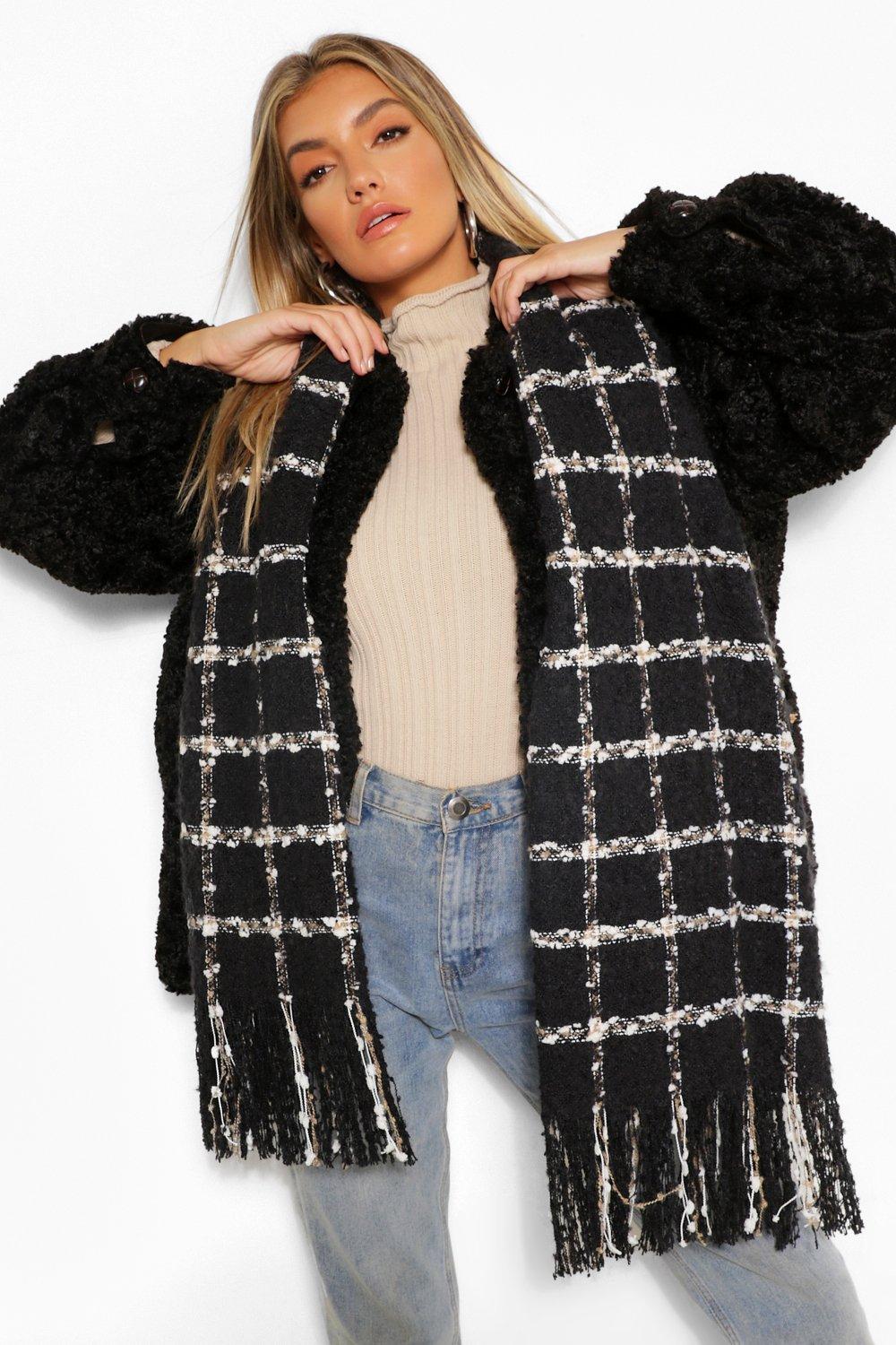 Click to view product details and reviews for Womens Chunky Check Fringe Scarf Black One Size Black.