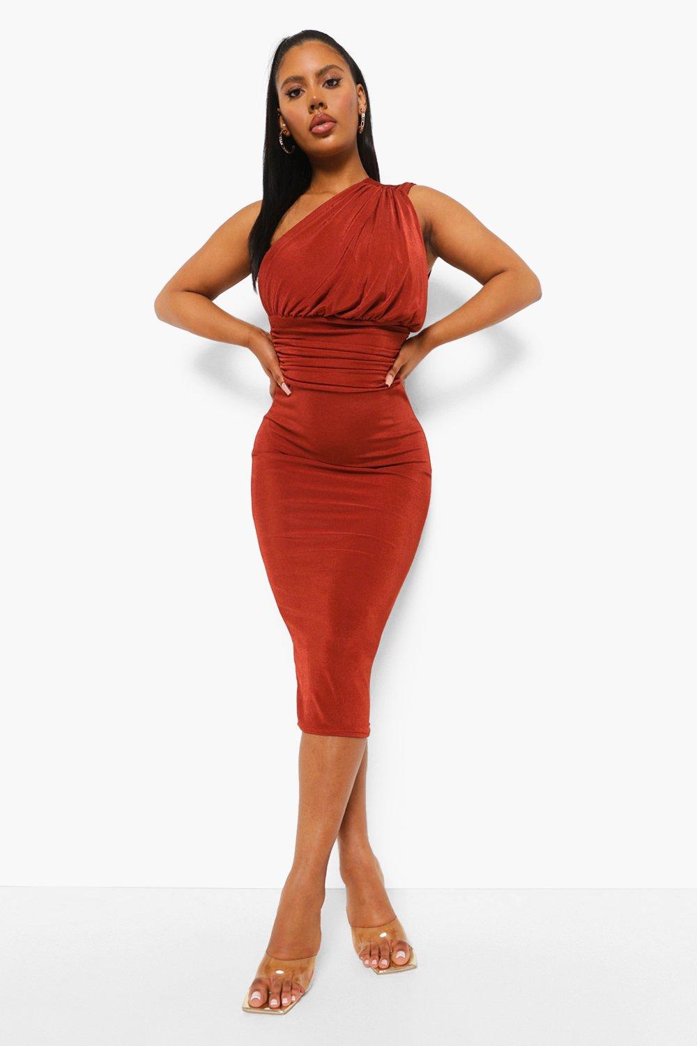 rouched one shoulder midaxi dress