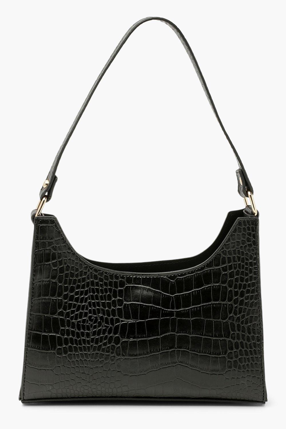 womens croc structured shoulder bag - black - one size, black