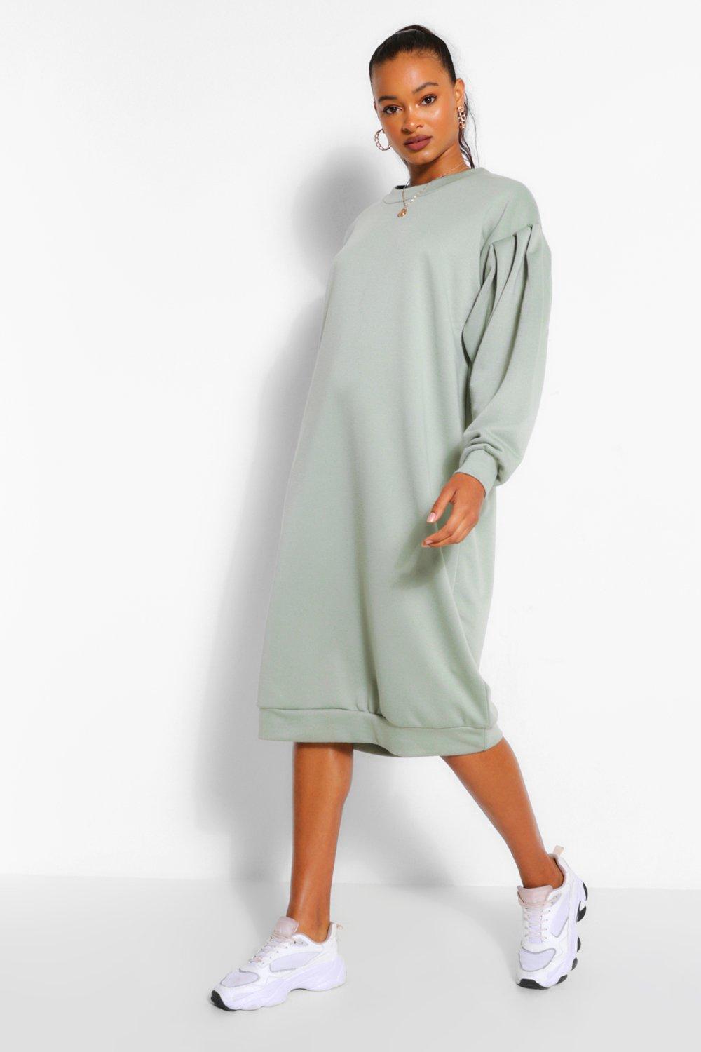 Oversized Pleated Sleeve Midi Sweat Dress