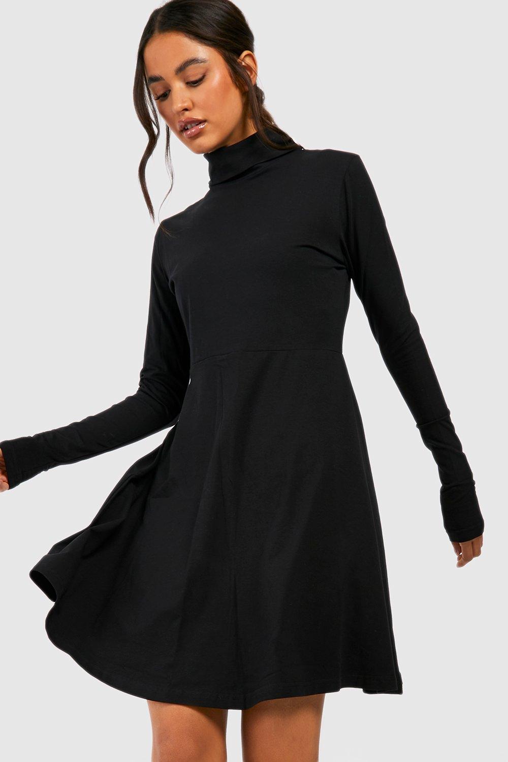 Boohoo Skater Jurk Met Lange Mouwen En Hoge Kraag, Black