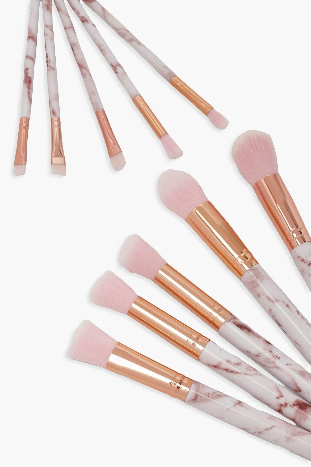 Womens 10 Piece Rose Gold Marble Make Up Brush Set - Pink - One Size, Pink