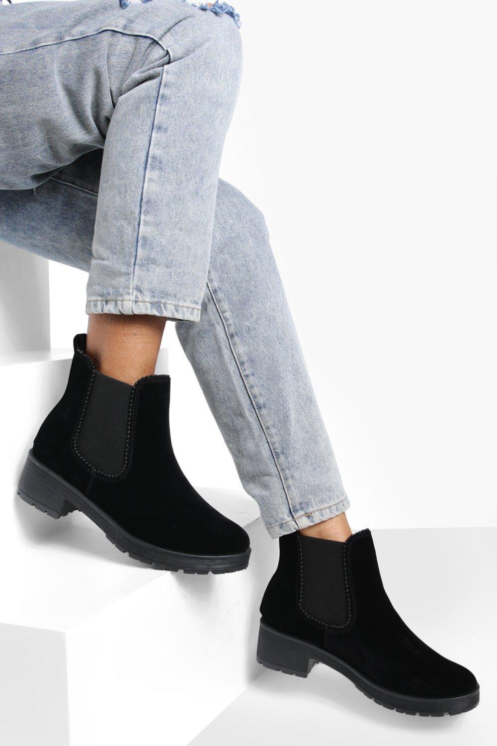 Womens Ribbed Detail Chunky Chelsea Boots - Black - 3, Black
