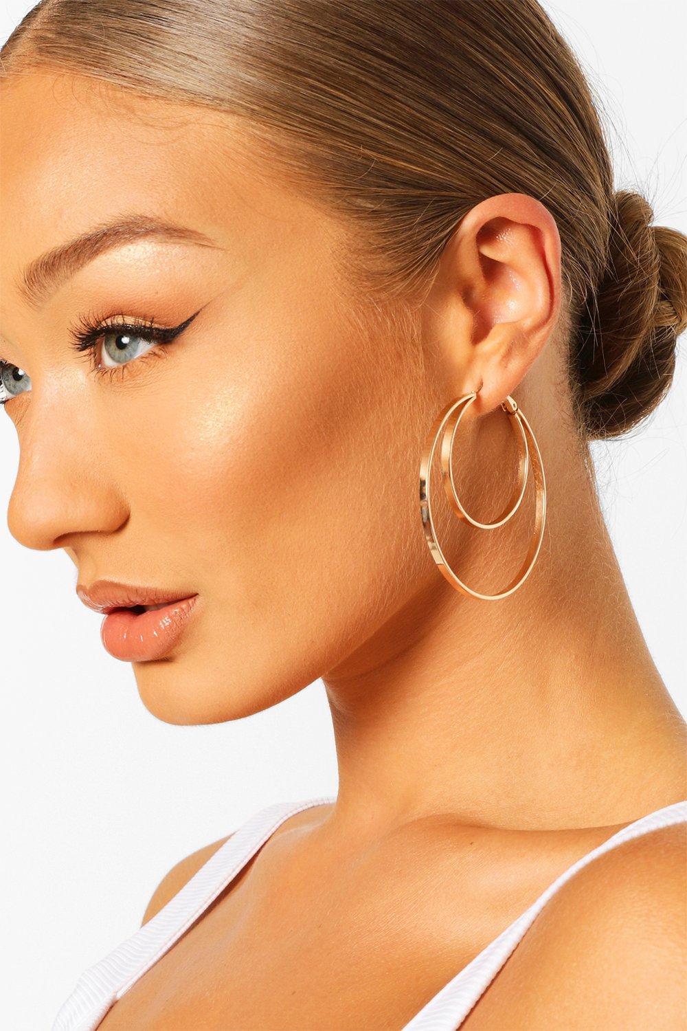 Womens Double Hoop Earrings - Gold - One Size, Gold