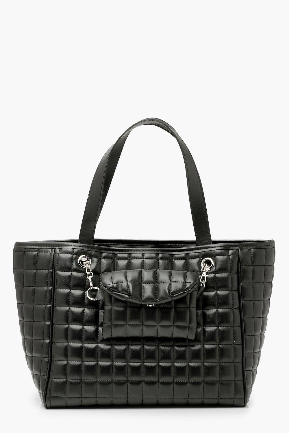 black quilted tote