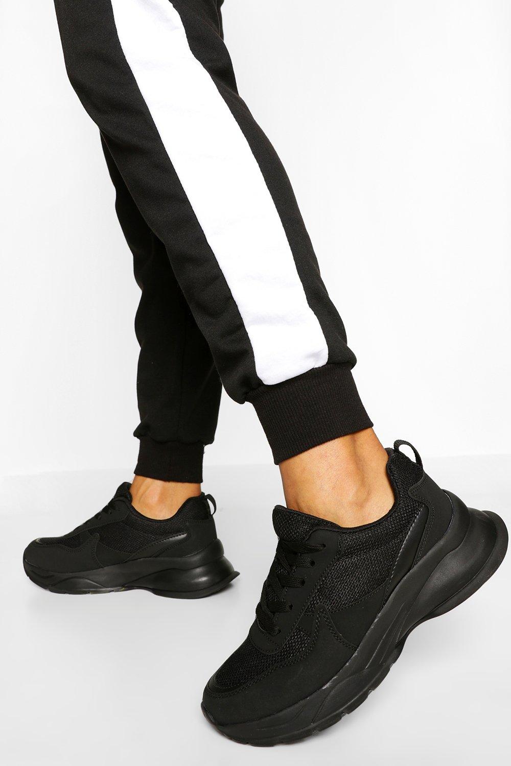 black leather chunky trainers