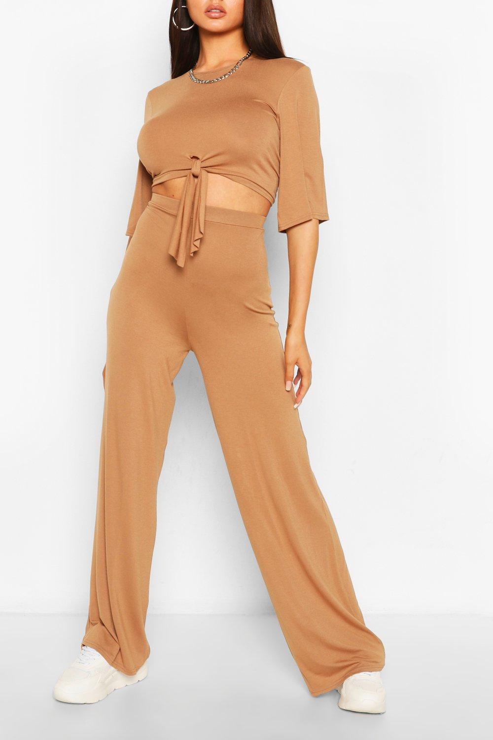 Tie Front T-shirt & Trouser Co-ord Set camel Casual