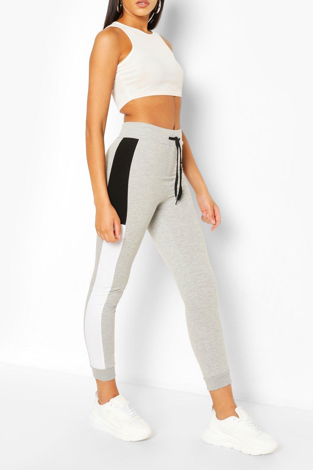 Womens Slim Fit Colour Block Panel Joggers - Grey - L, Grey