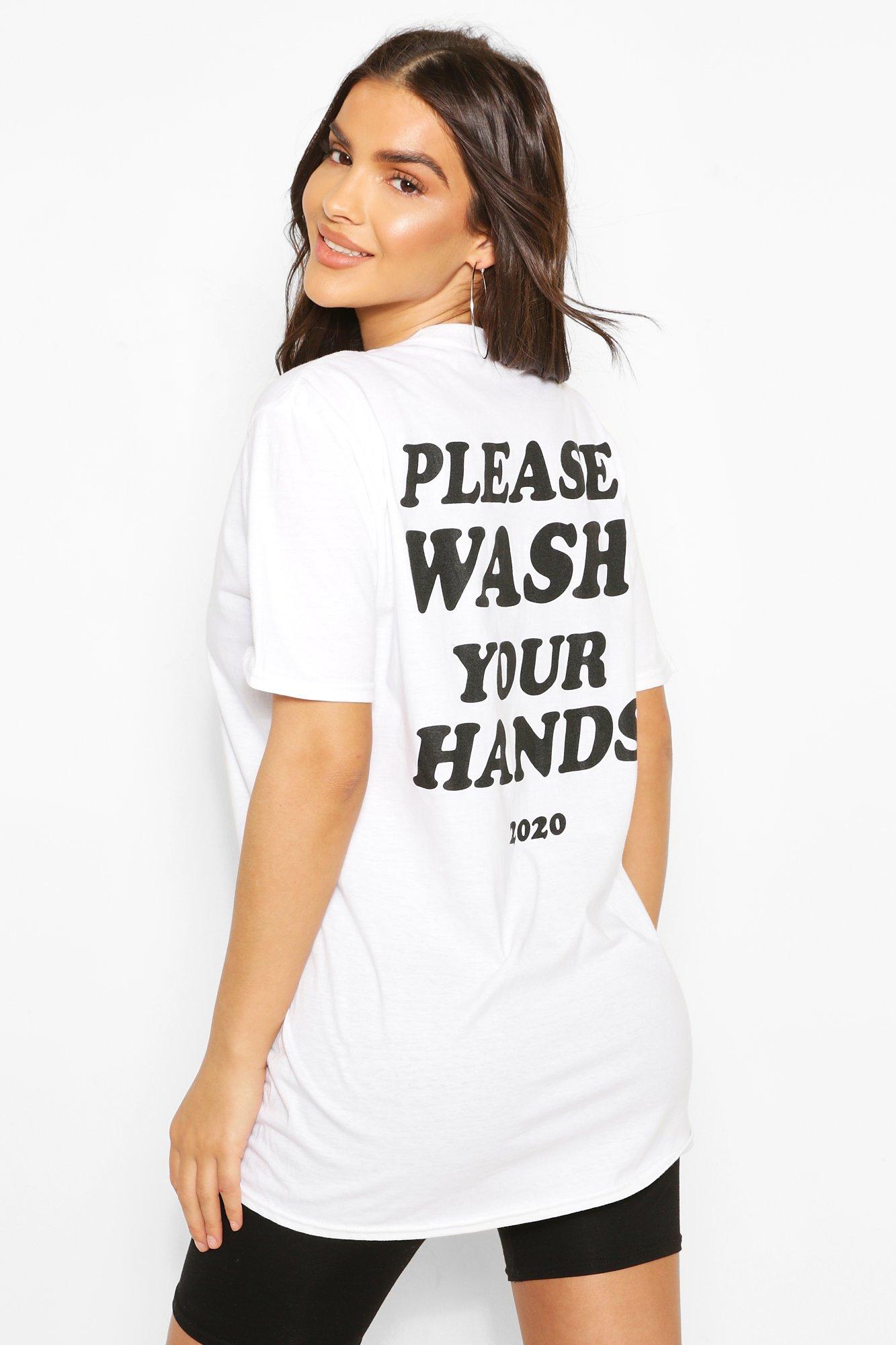 

Wash Your Hands' Printed Slogan T-Shirt, White