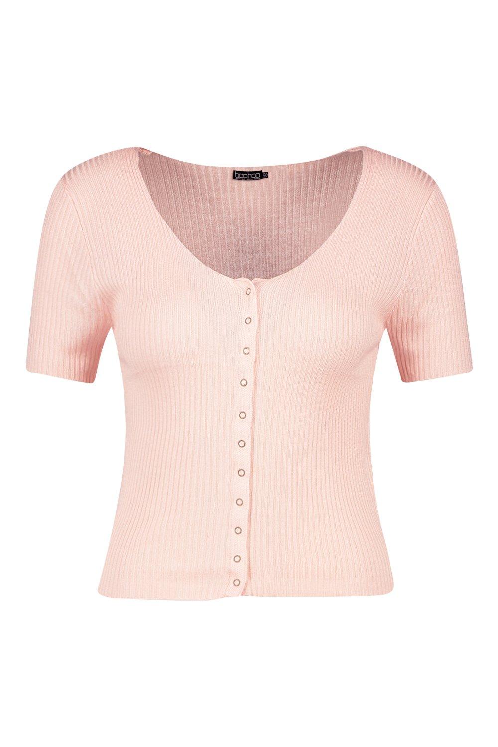 

Трикотажный топ в рубчик из фактурной ткани с короткими рукавами, Pink