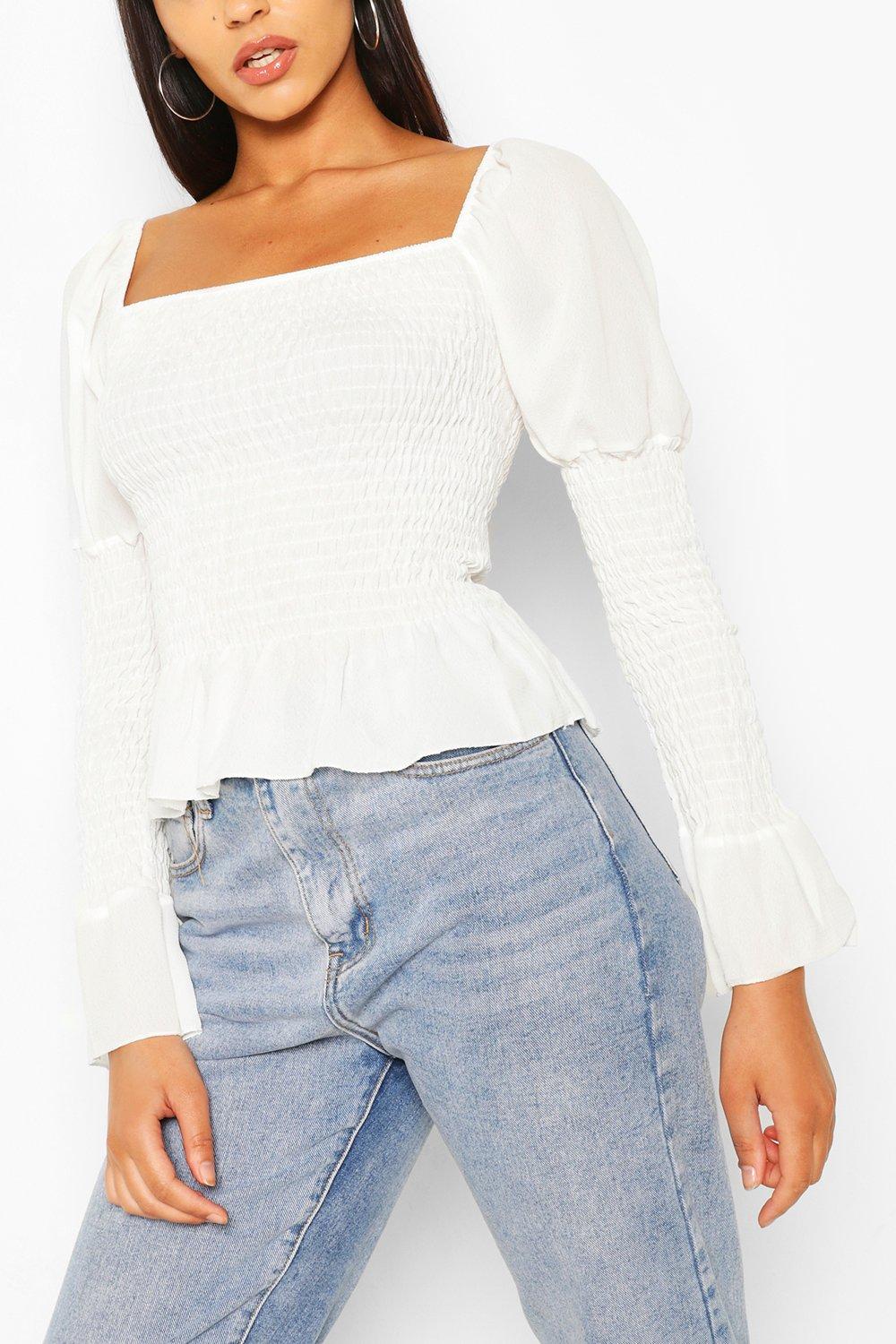 shirred long sleeve top