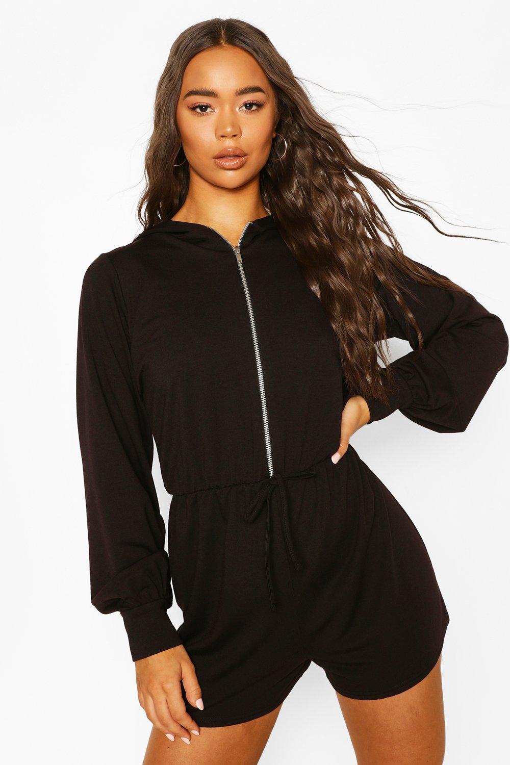 black zip playsuit