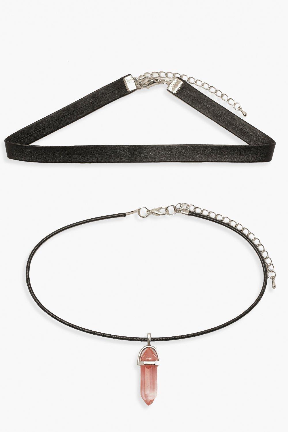 

PU Choker With Crystal Charm, Black