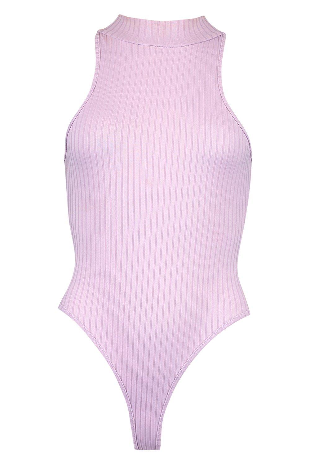 

Боди в рубчик с высокой горловиной-борцовкой, Lilac
