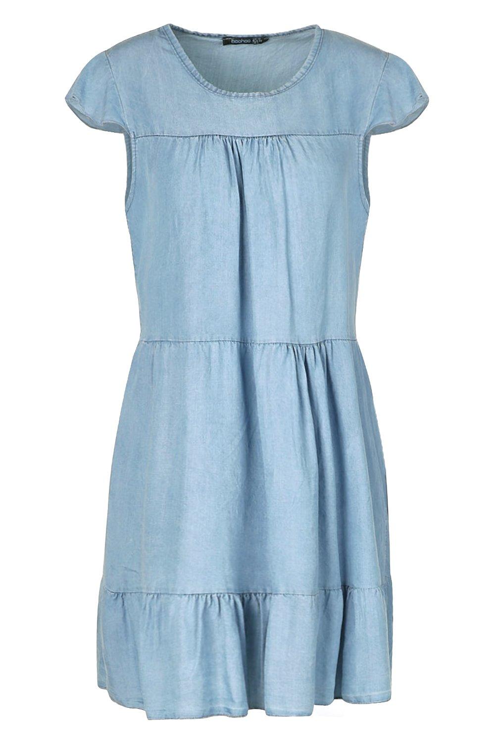 

Многослойное свободное платье из ткани шамбре, Light blue