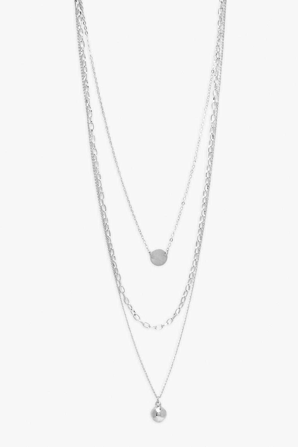 

Многослойное колье с шариками и дисками, Silver