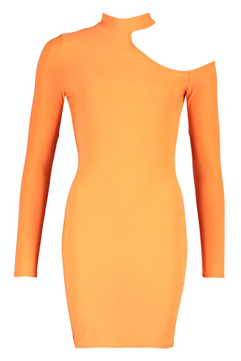 neon orange cut out dress
