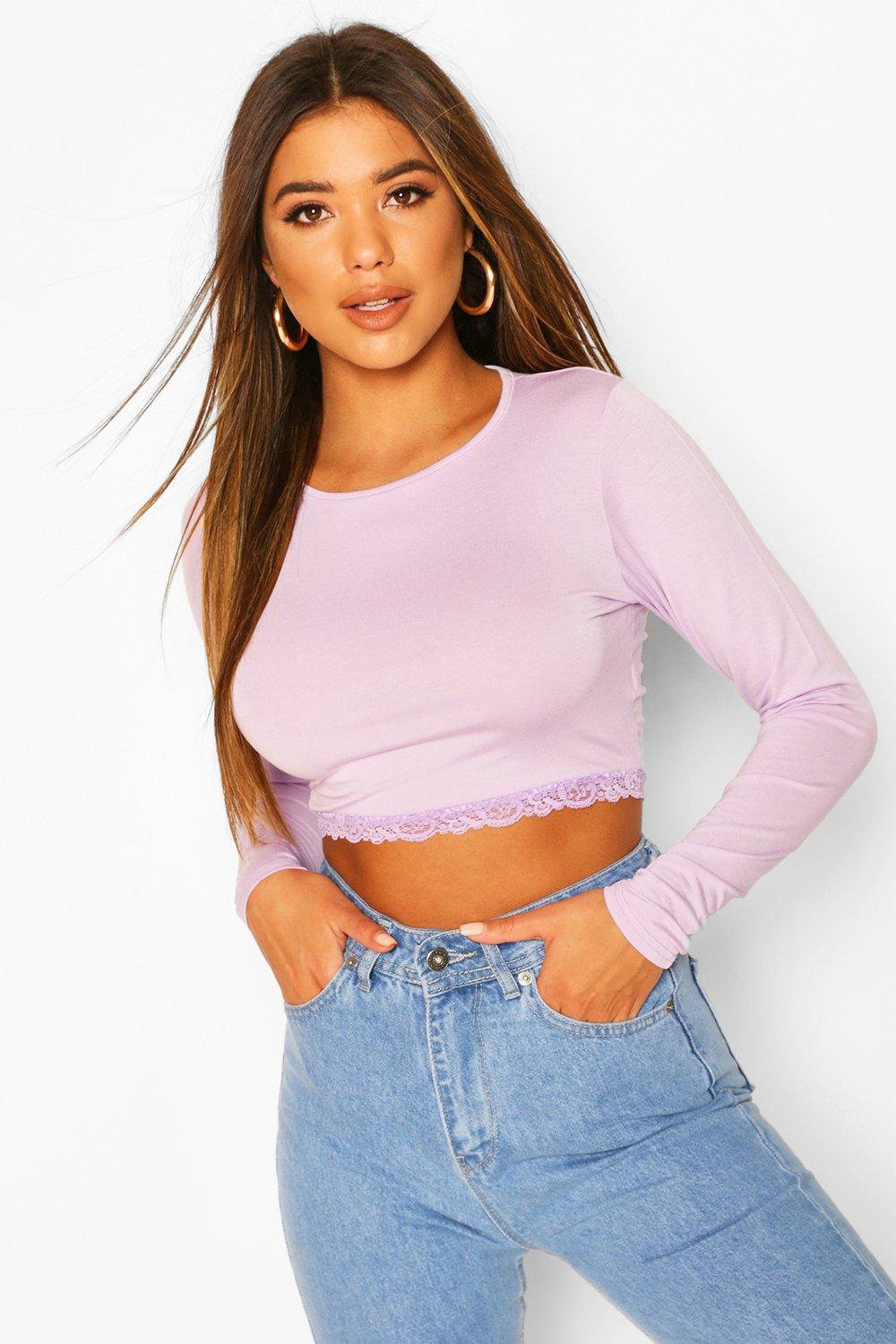

Топ с кружевной отделкой и длинными рукавами, Lilac