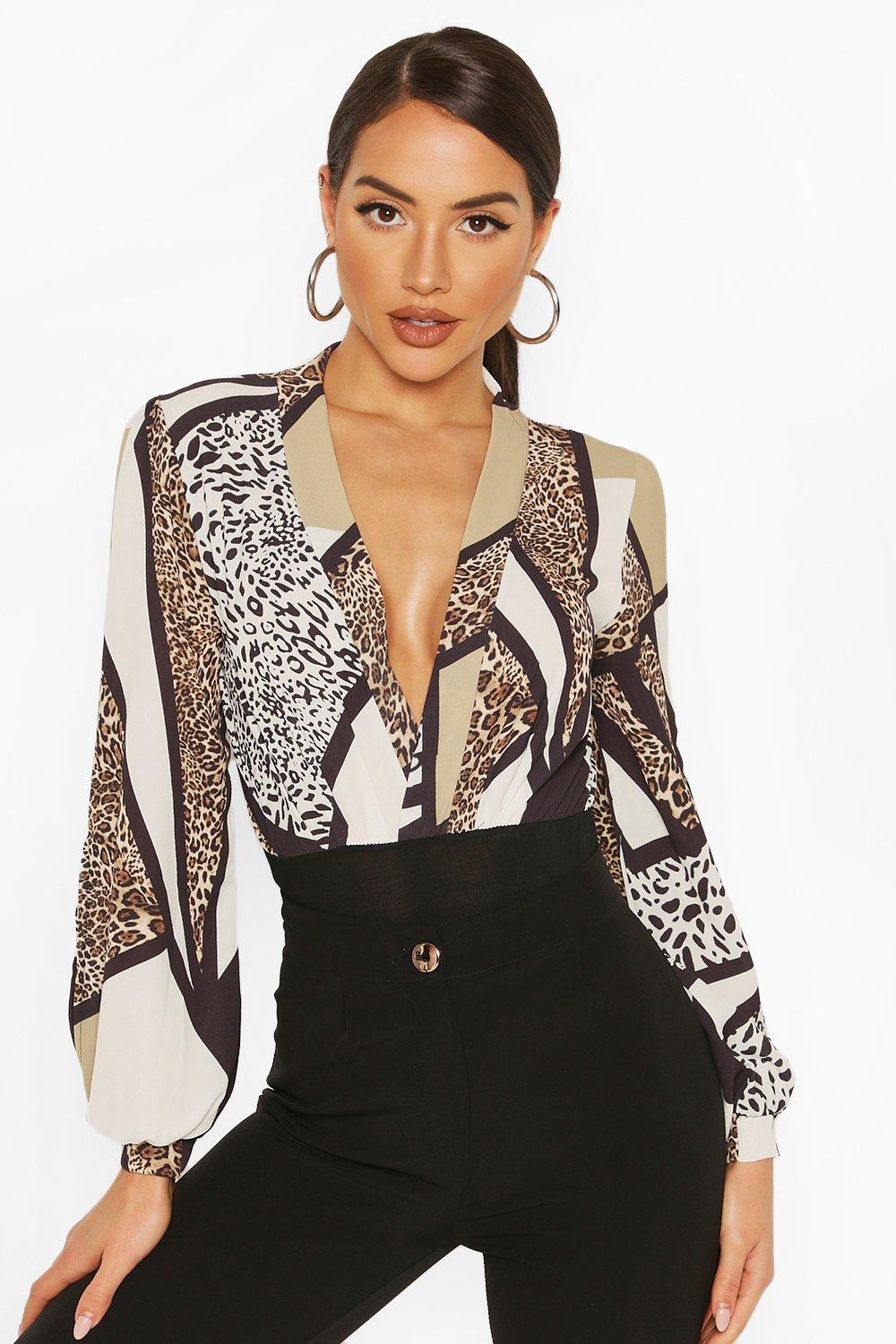

Боди c животным принтом и с запахом, Brown