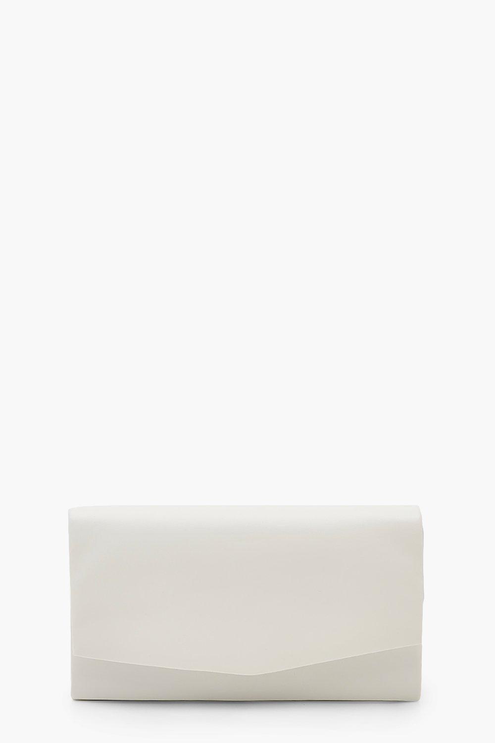 Womens Smooth Pu Structured Clutch Bag & Chain - White - One Size, White