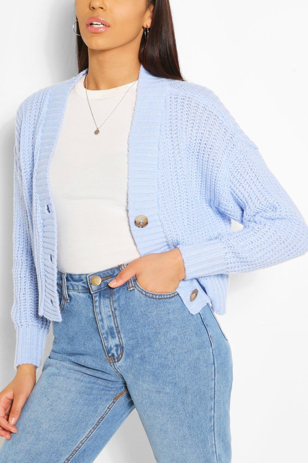 Cardigan Court En Maille Épaisse - Bleu - M, Bleu