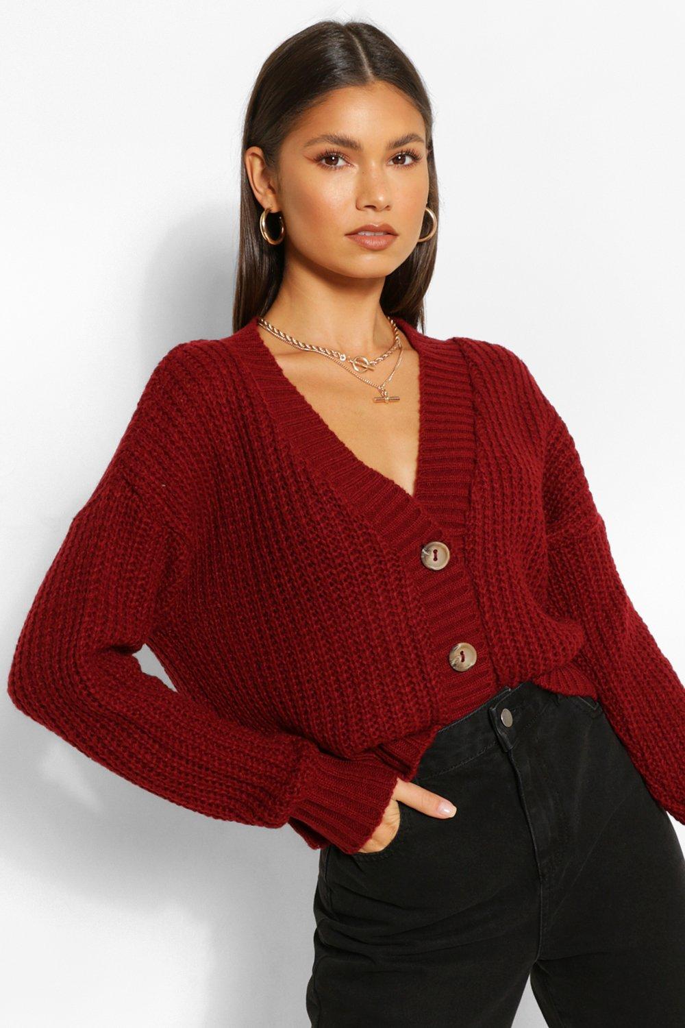 Cardigan Court En Maille Épaisse - Rouge Vin - M, Rouge Vin