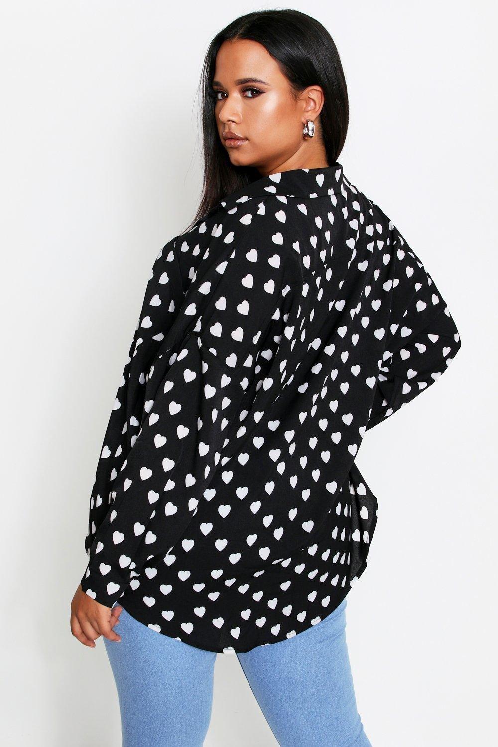 

Heart Print Oversized Shirt, Black