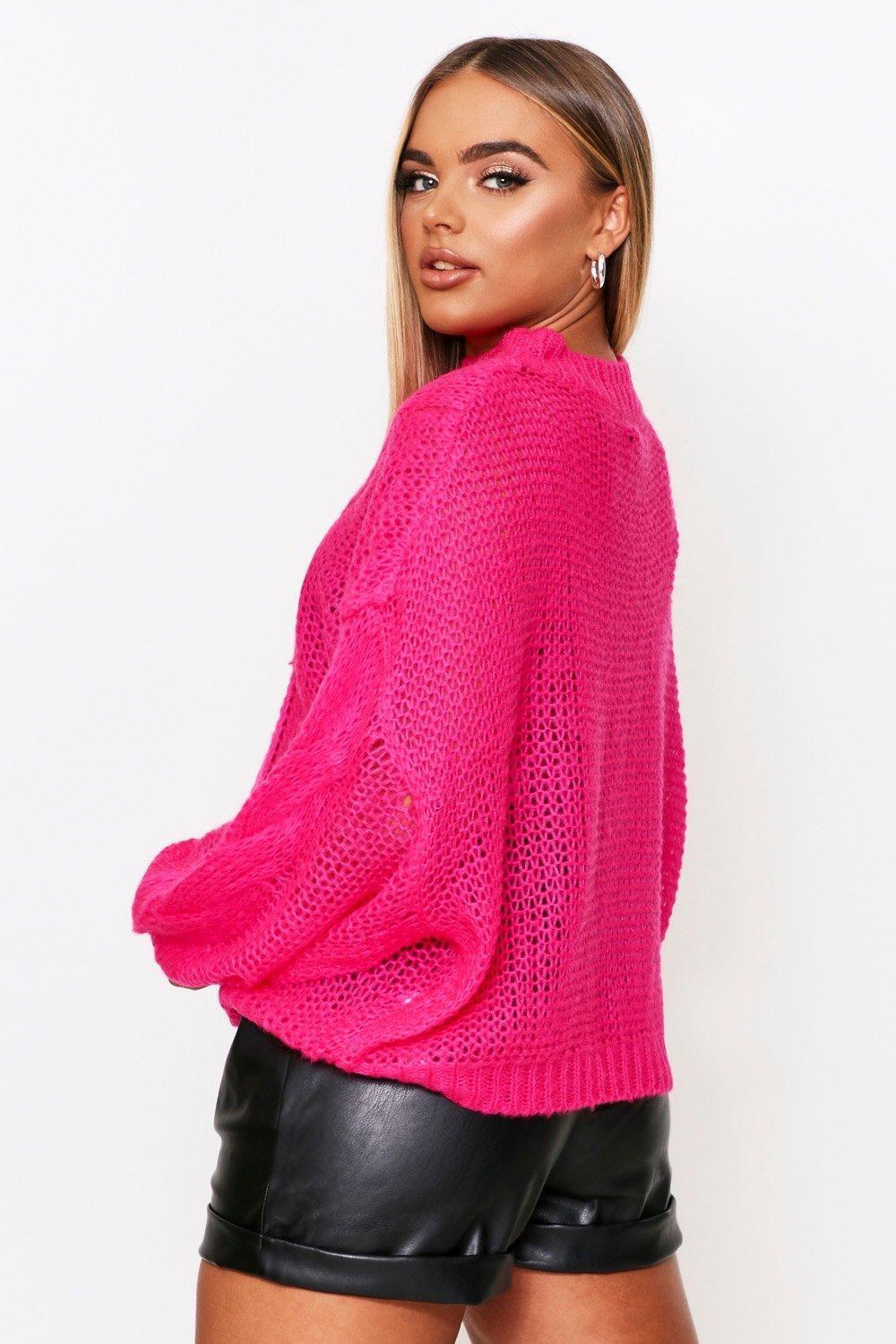 

Mohair Look Oversized Cable Knit Jumper, Fushia