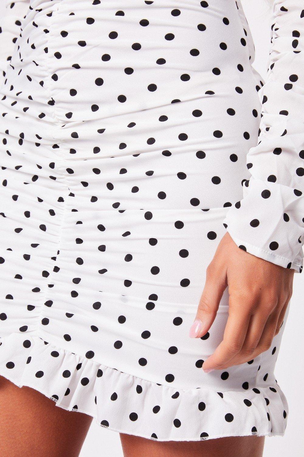 

Polka Dot Ruched Dress, White