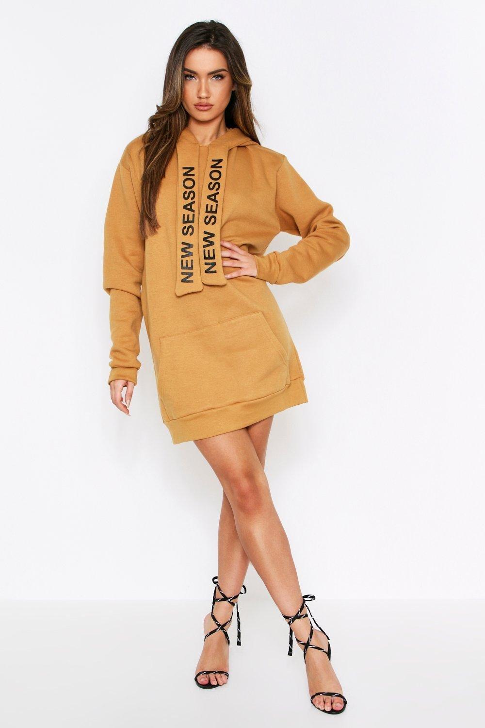 

Платье-худи на кулиске со слоганом New Season, Camel
