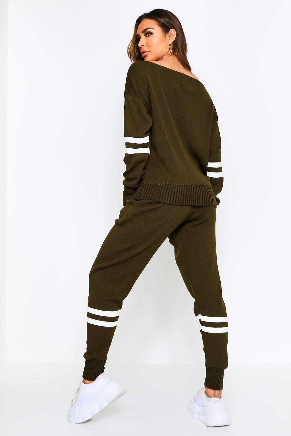 

Sports Stripe Knitted Lounge Set, Khaki