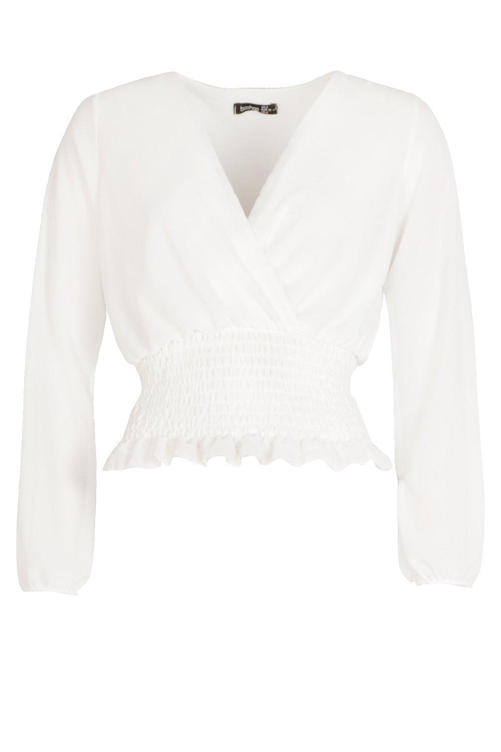 

Присборенная блузка с запахом, White