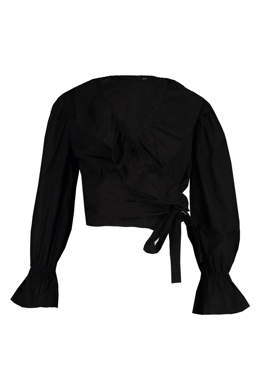 

Рубашка с оборками и с запахом, Black