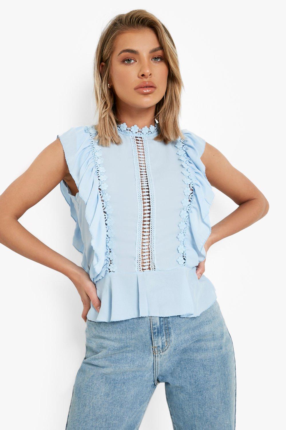 Top À Volants Style Crochet - Bleu Bleuet - 14, Bleu Bleuet