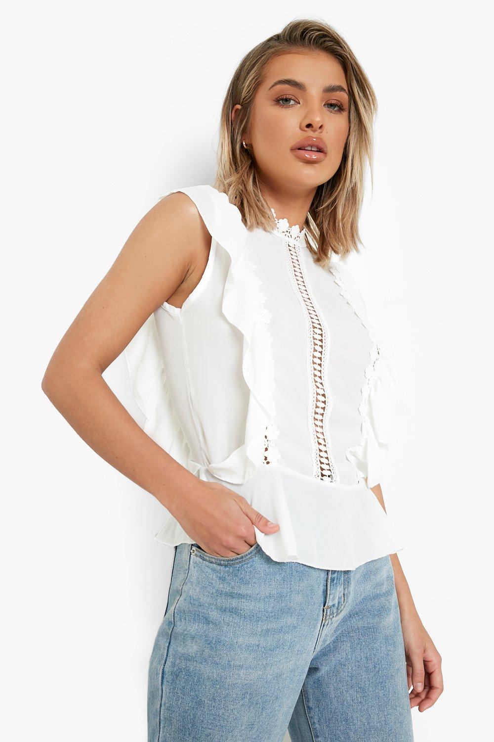 Top À Volants Style Crochet - Blanc - 16, Blanc