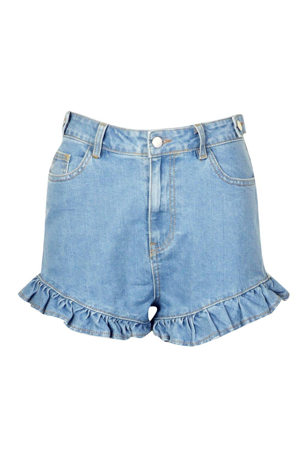 womens knee length distressed denim shorts