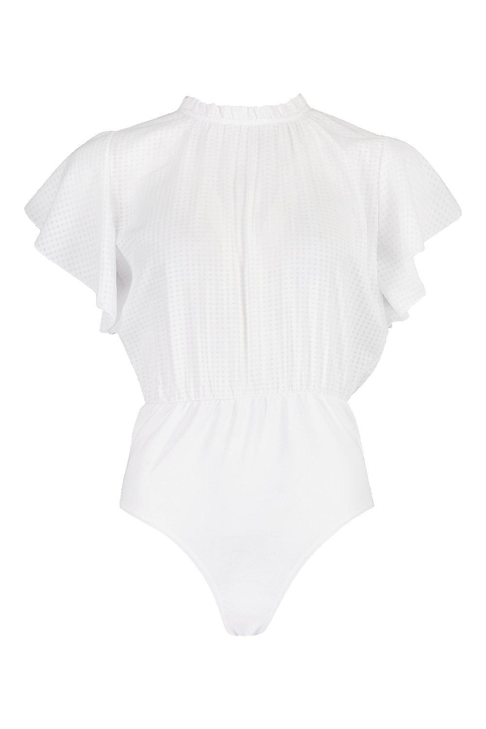 

Шифоновое боди с оборчатой горловиной в клетку, White