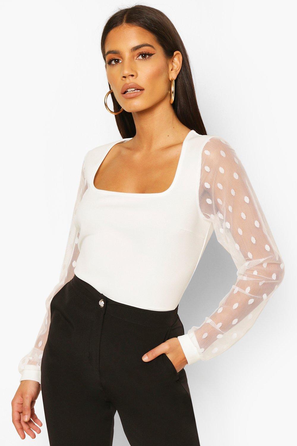 polka dot mesh bodysuit