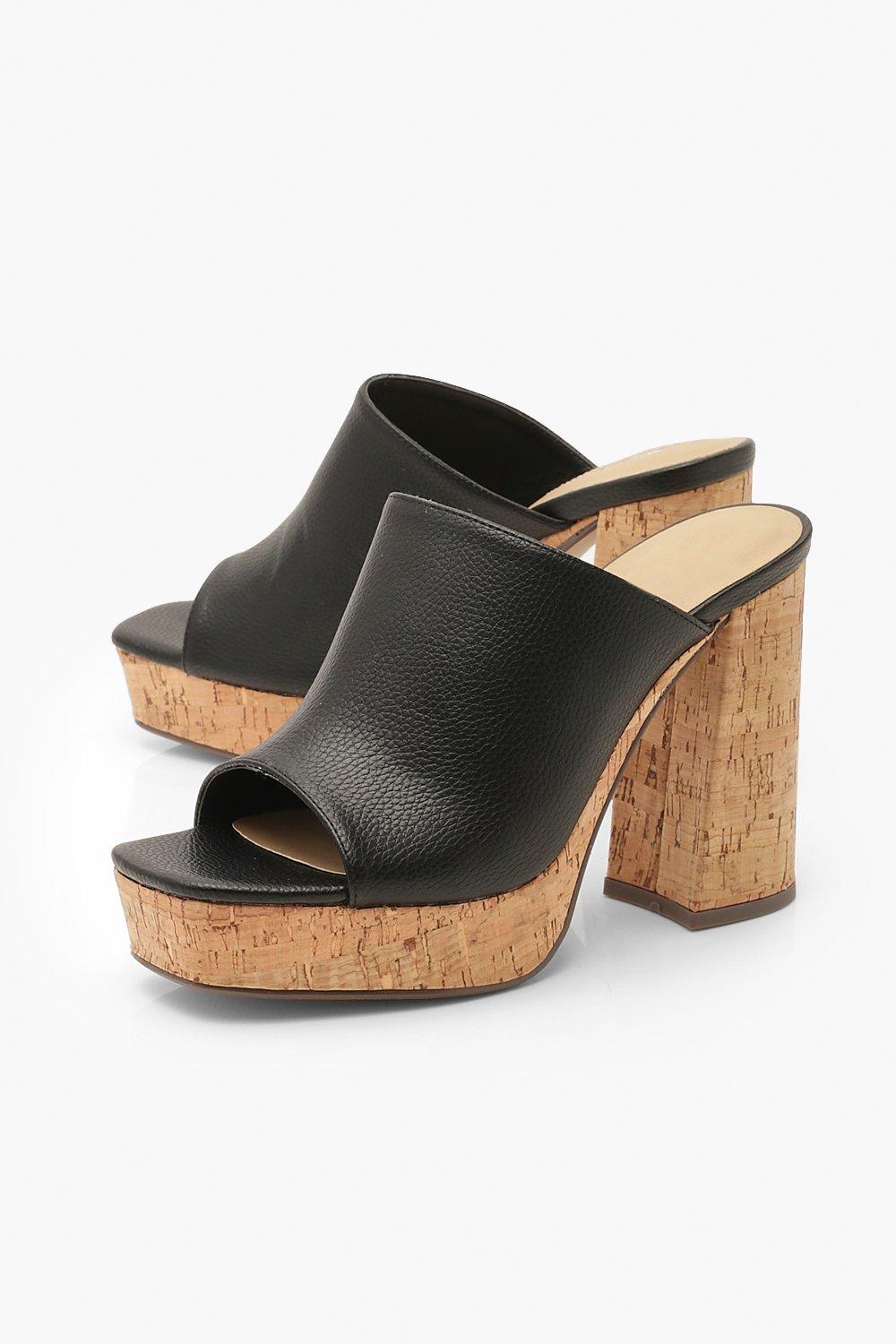 black chunky heel mules