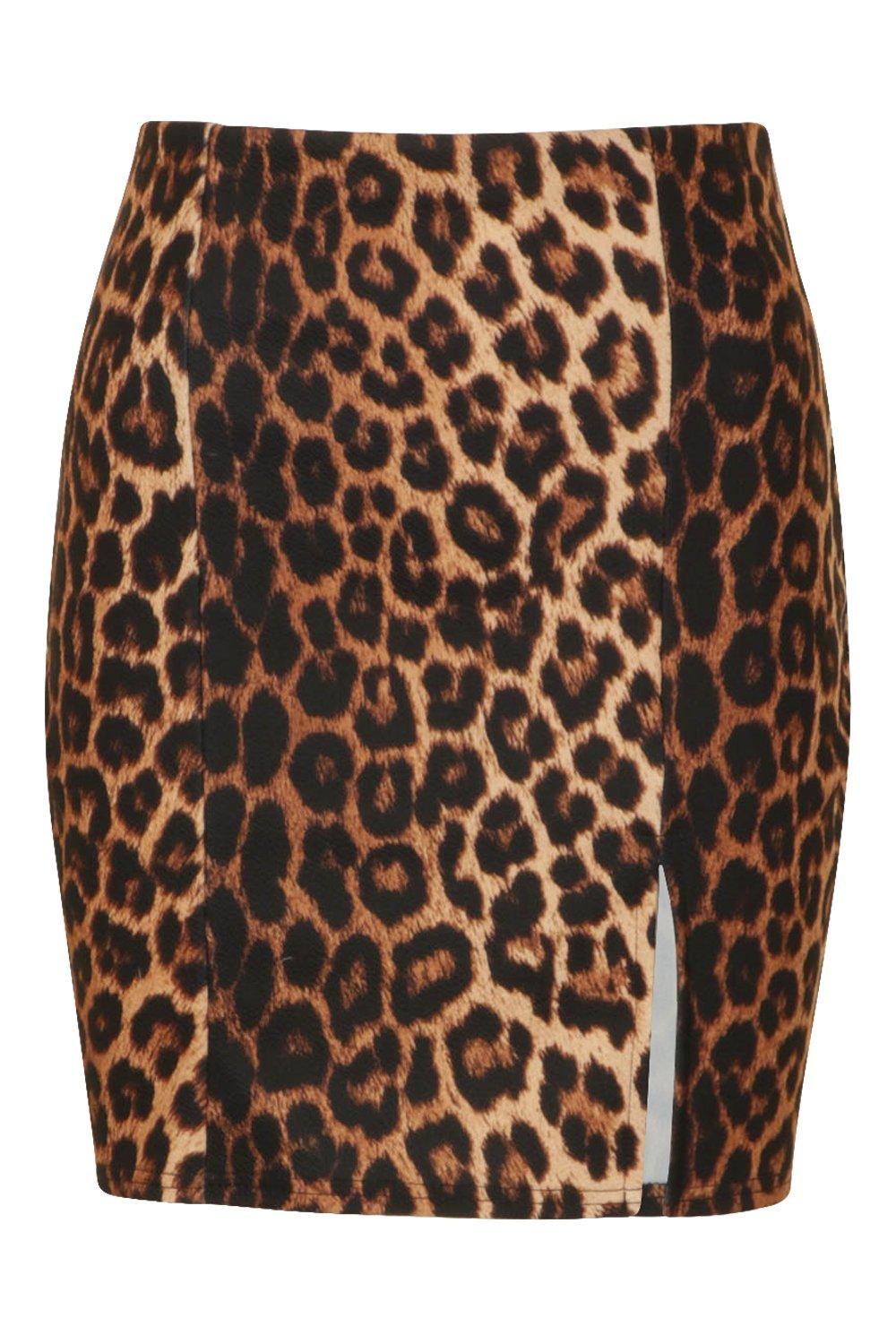 

Мини-юбка с леопардовым принтом и разрезом сбоку, Leopard