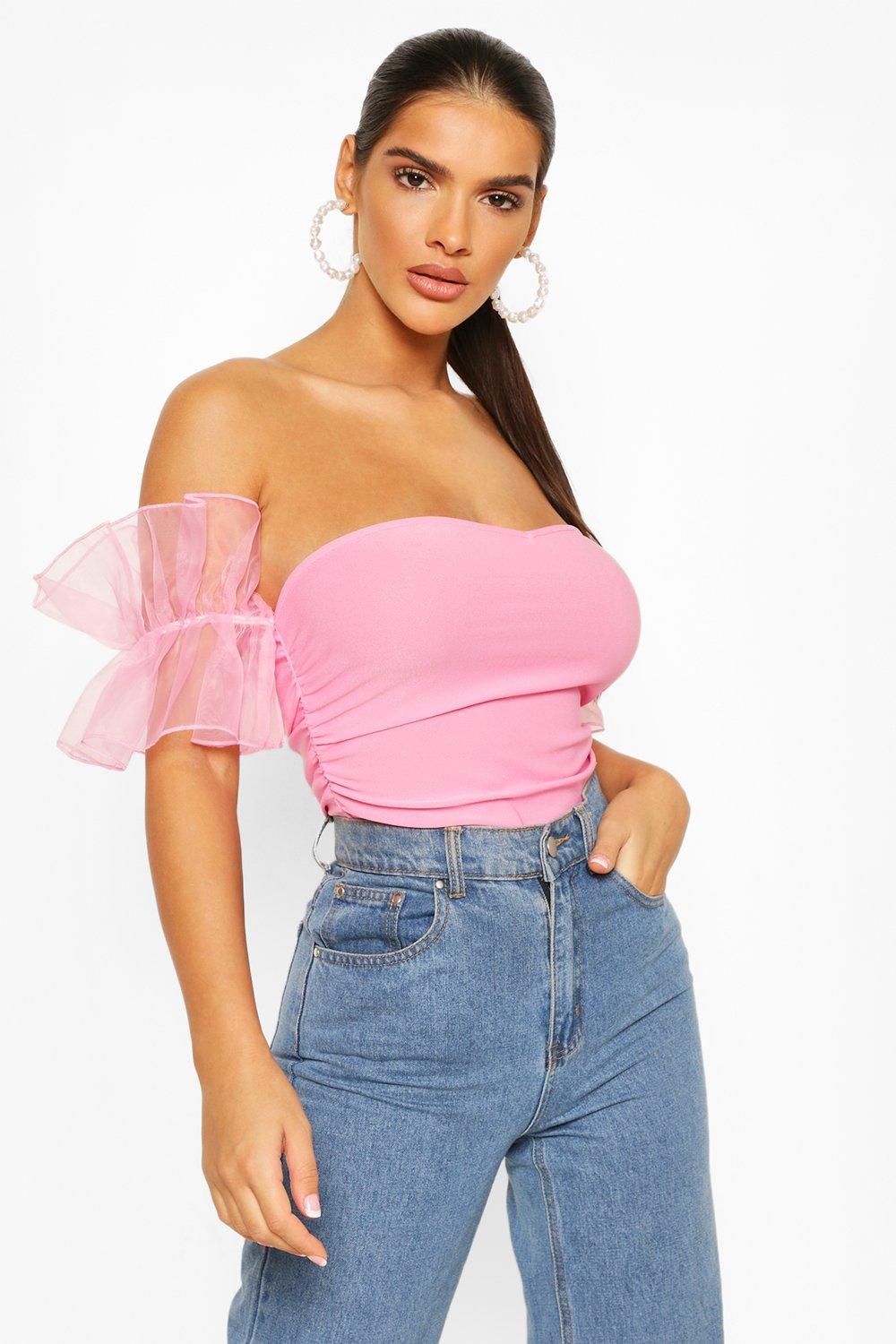 

Боди с оборками и рукавами из органзы, Pink