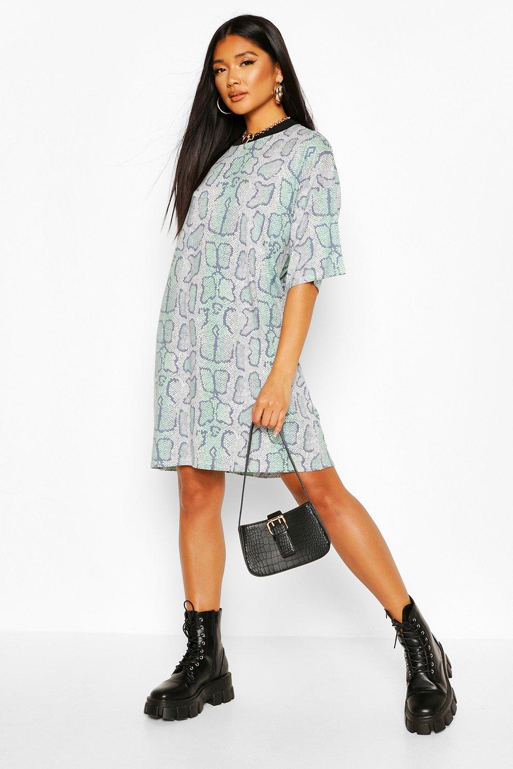 boohoo snake print shirt dress