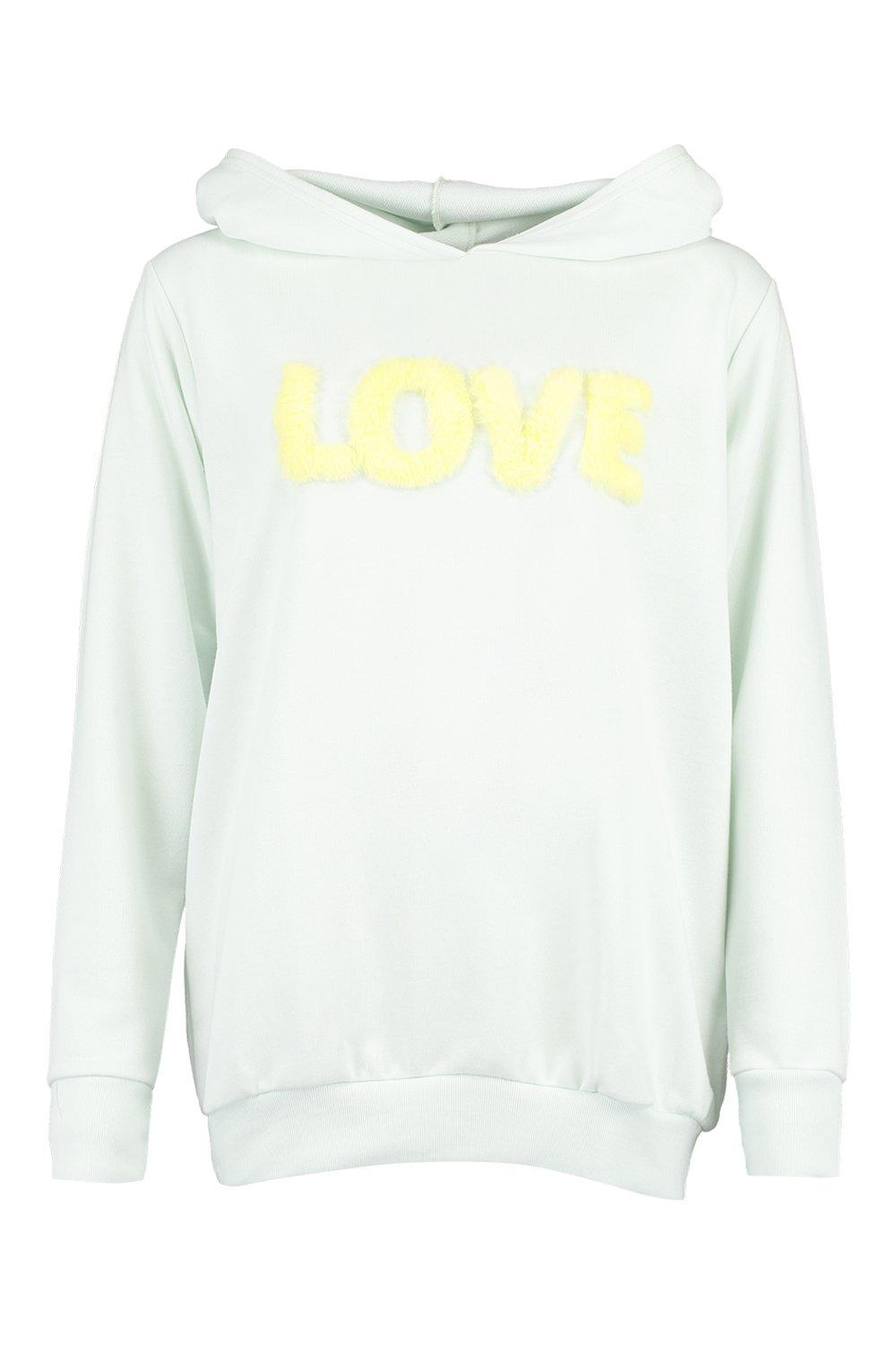 

Худи с надписью Love и с мехом, Mint