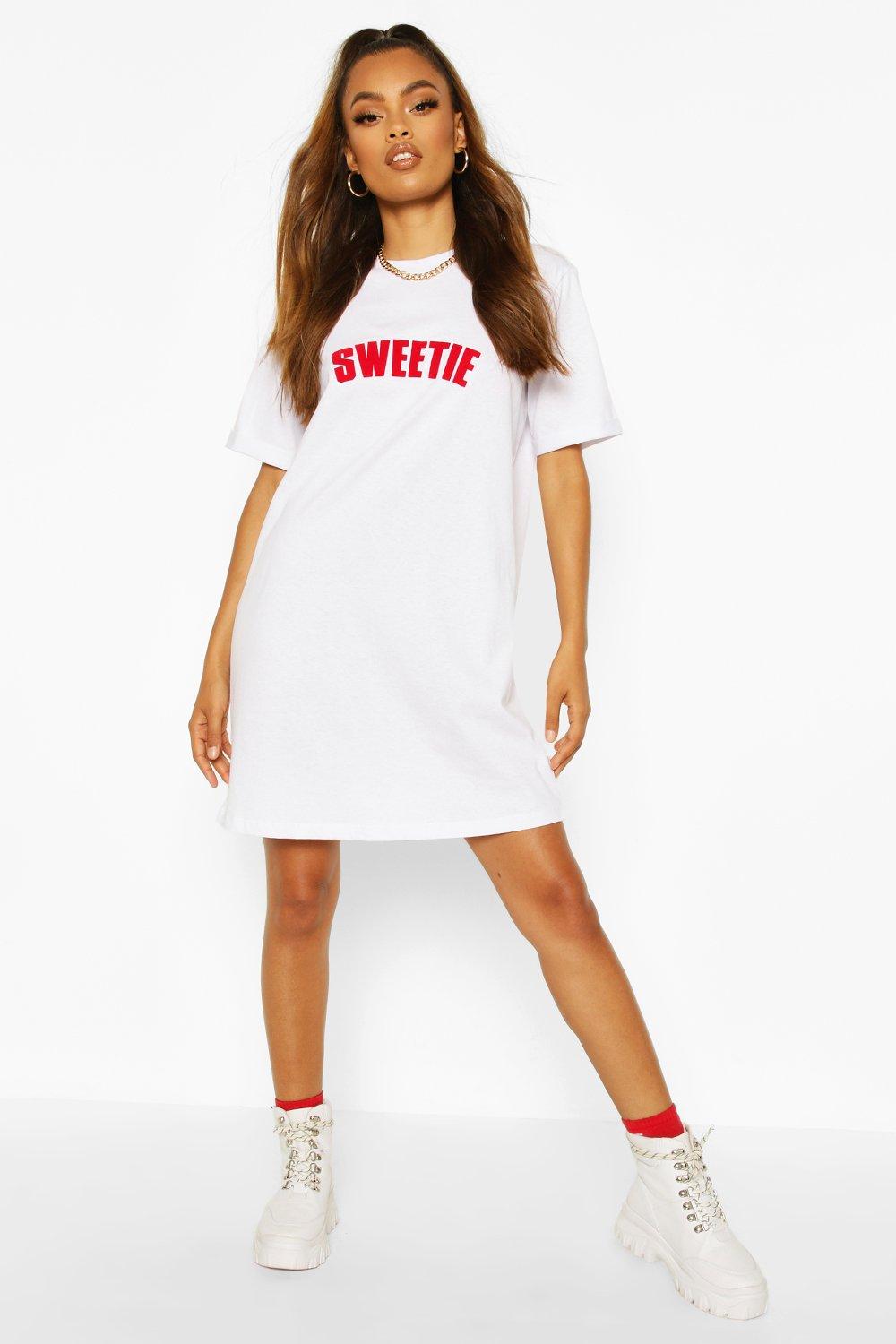 white slogan t shirt dress